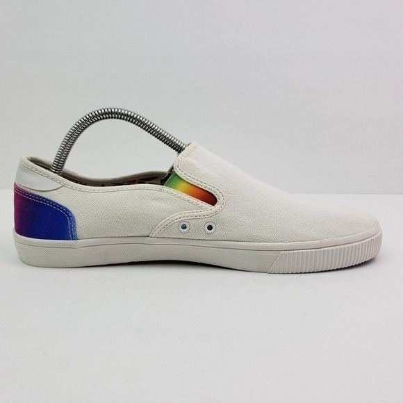 Toms Baja Unity Pride Mens Size 9 White Canvas Rainbow Slip On Loafer Shoes main image 10